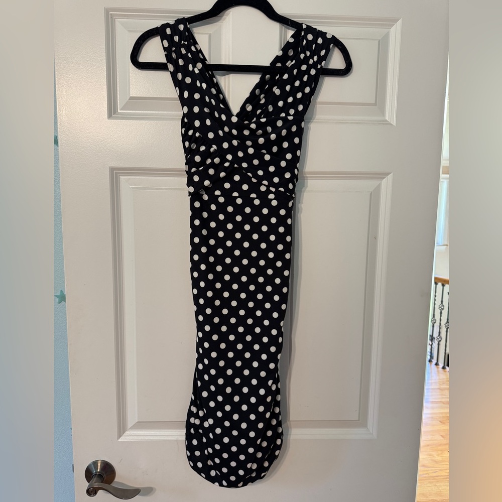Guess Black and White Ruched Wrap Cocktail Dress